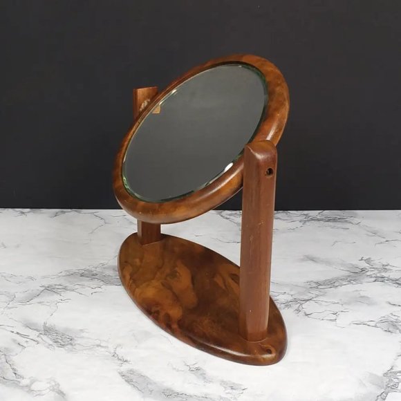Danish Modern Vanity Mirror Solid Wood Vintage - Picture 3 of 9